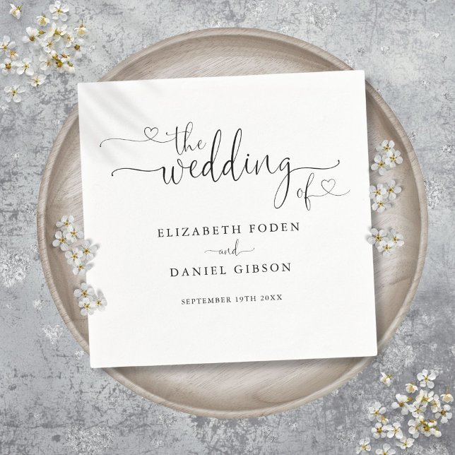 Schwarz-Weiß-Herz-Hochzeit Serviette (Black And White Heart Script Wedding Napkins)