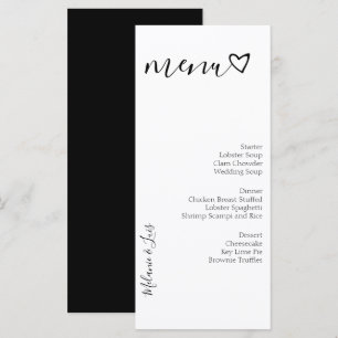 Schwarz Weiß Herz Hochzeitsmenü Menükarte