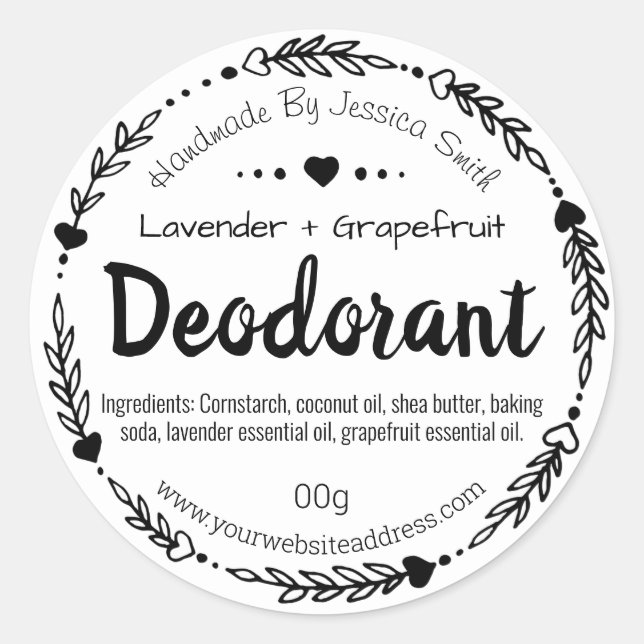 Schwarz-Weiß-Herz-Kranz Handmade Deodorant Runder Aufkleber (Vorderseite)