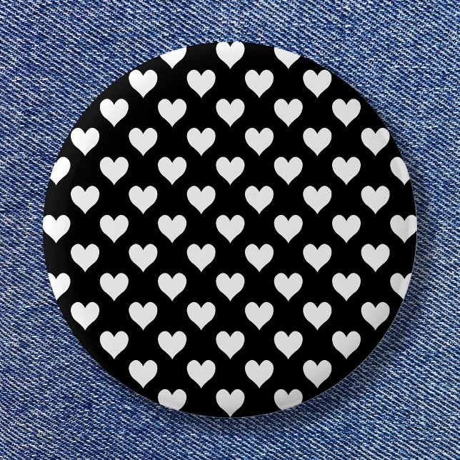 Schwarz-Weiß-Herz-Muster Button (Black and White Heart Pattern Button)