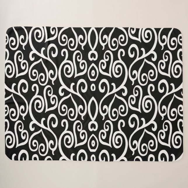 Schwarz-Weiß-Herz-Muster Sherpadecke (Vorderseite (Horizontal))