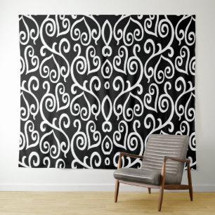 Schwarz-Weiß-Herz-Print Wandteppich