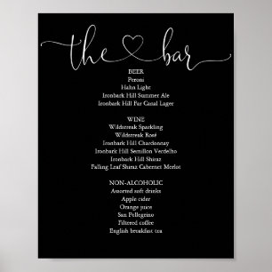 Schwarz-Weiß-Herz-Schrift-Bar-Menü Poster