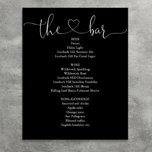 Schwarz-Weiß-Herz-Schrift-Bar-Menü Poster