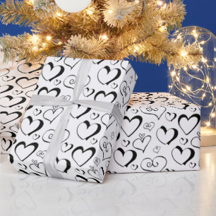 Schwarz-Weiß-Herzen-Geschenkpapier Geschenkpapier