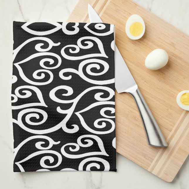 Schwarz-Weiß-Herzen Geschirrtuch (Viertel Falte)