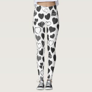 Schwarz-Weiß-Herzen Leggings