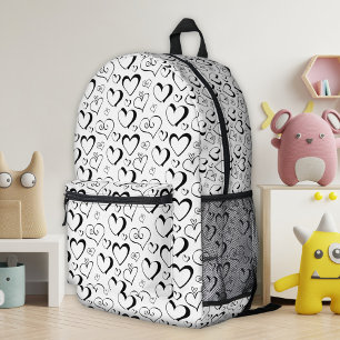 Schwarz-Weiß-Herzen-Rucksack Bedruckter Rucksack