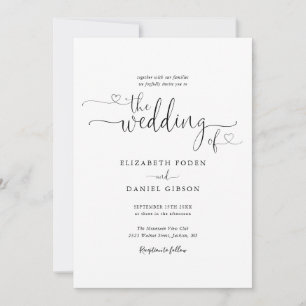 Schwarz-Weiß-Herzen Schrift Kalligrafie Hochzeit Einladung