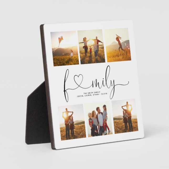 Schwarz-Weiß-Herzschrift 6 Foto Familienkollektion Fotoplatte (Vorderseite)
