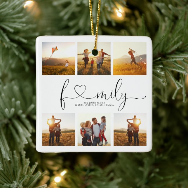 Schwarz-Weiß-Herzschrift 6 Foto Familienkollektion Keramikornament (Baum)