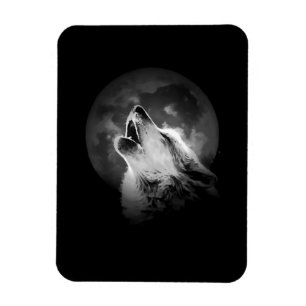 Schwarz & Weiß heulender Wolf & Mond Magnet