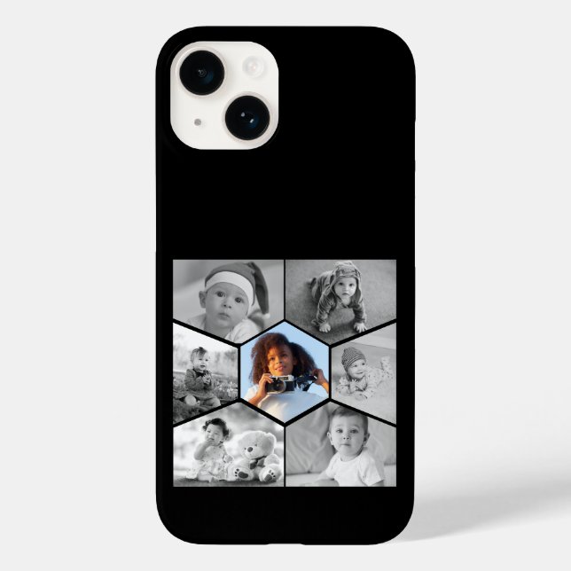 Schwarz-Weiß-Hexagon-FotoCollage Case-Mate iPhone Hülle (Rückseite)