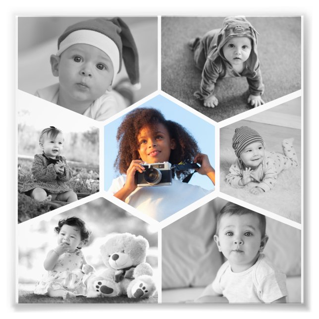 Schwarz-Weiß-Hexagon-FotoCollage Fotodruck (Vorne)