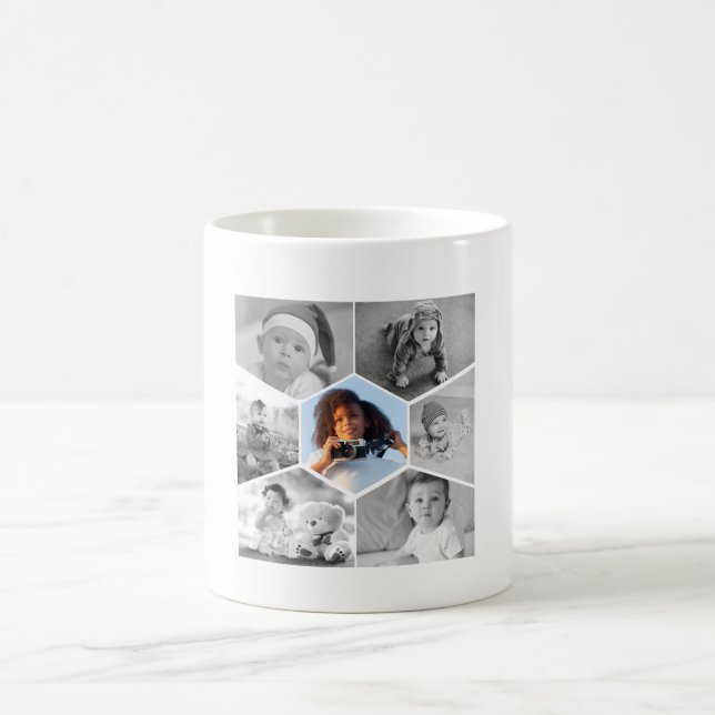 Schwarz-Weiß-Hexagon-FotoCollage Kaffeetasse (Mittel)