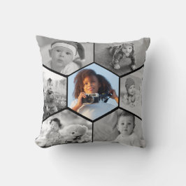 Schwarz-Weiß-Hexagon-FotoCollage Kissen