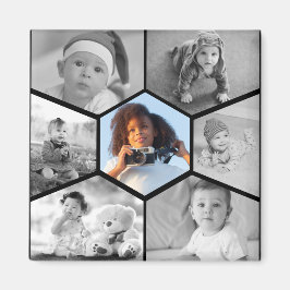 Schwarz-Weiß-Hexagon-FotoCollage Magnet