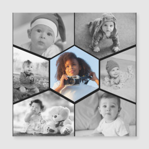 Schwarz-Weiß-Hexagon-FotoCollage Magneteinladung