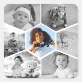 Schwarz-Weiß-Hexagon-FotoCollage Quadratischer Aufkleber