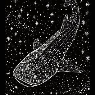 Schwarz Weiß Himmels Walhai Sterne Punkte Kunst T-Shirt