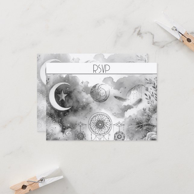 Schwarz-Weiß-Himmelsmond-Antwortkarte (Vorderseite/Rückseite Beispiel)