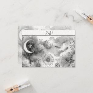 Schwarz-Weiß-Himmelsmond-Antwortkarte