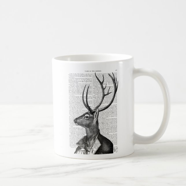Schwarz-Weiß-Hirsch-Portrait Kaffeetasse (Rechts)