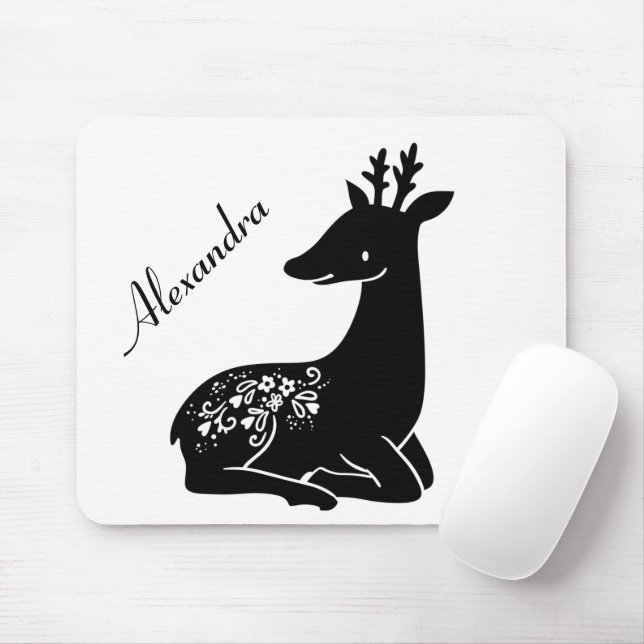Schwarz-Weiß-Hirsch skandinavische Moderne Mousepad (Mit Mouse)