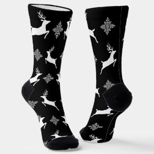 Schwarz-Weiß-Hirsche und Schneeflocken-Weihnachtsm Socken