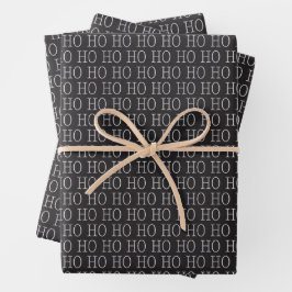 Schwarz-weiß Ho Ho Ho Weihnachtswrapping Paper Geschenkpapier Set