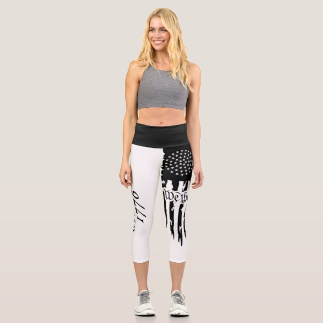 Schwarz-Weiß-Hochgebäck Wir Menschen Capri Leggings (Vorderseite)