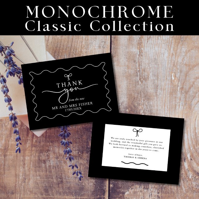 Schwarz-Weiß-Hochzeit Danke-Card Monochrome Mitteilungskarte (Von Creator hochgeladen)