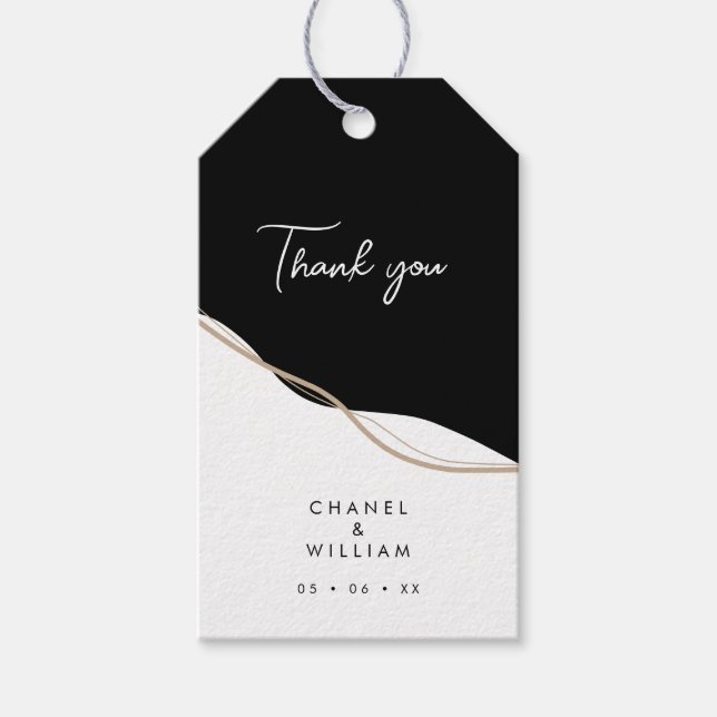 Schwarz-Weiß Hochzeit danke Geschenkanhänger (Vorderseite)