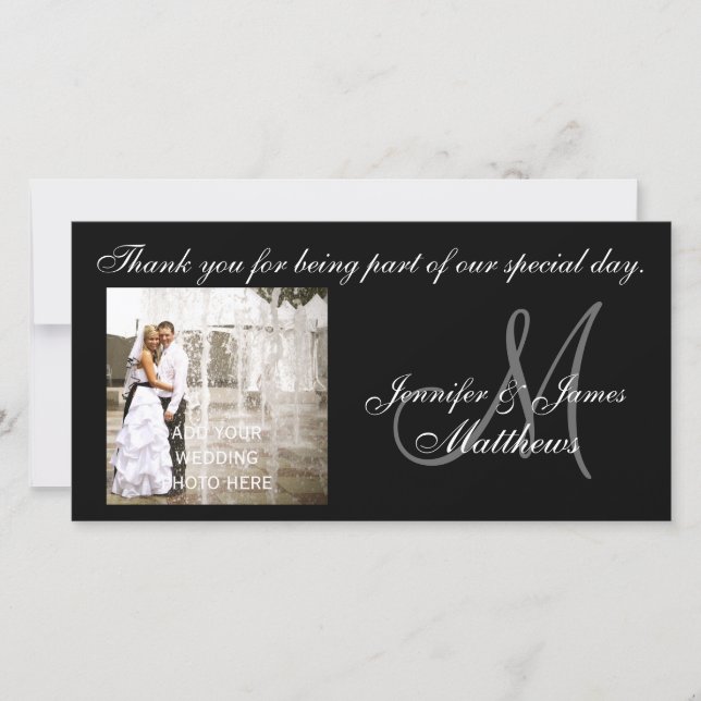 Schwarz-Weiß-Hochzeit Danke Monogram Cards (Vorderseite)