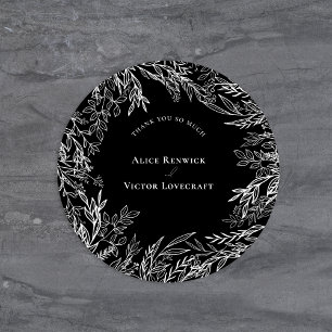 Schwarz-Weiß-Hochzeit Danke Runder Aufkleber