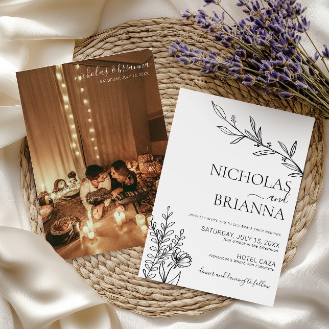 Schwarz-Weiß-Hochzeit des Minimalistischen Fotos Einladung (Von Creator hochgeladen)