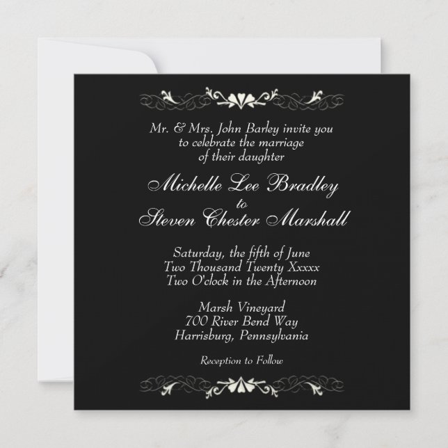 Schwarz-Weiß-Hochzeit Einladung (Vorderseite)