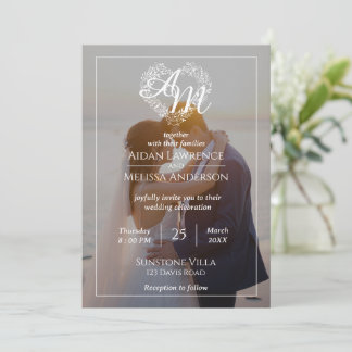 Schwarz-Weiß-Hochzeit Einladung mit Foto