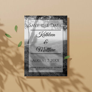 Schwarz-Weiß-Hochzeit im Freien speichern Sie das Save The Date