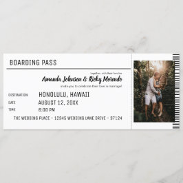 Schwarz-Weiß-Hochzeit in Urlaubsort mit Foto Einladung