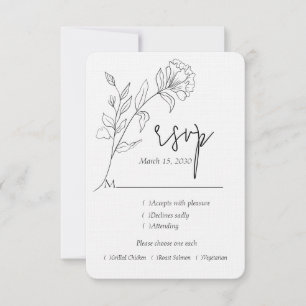 Schwarz-Weiß-Hochzeit Minimalistischer Blumen RSVP Karte