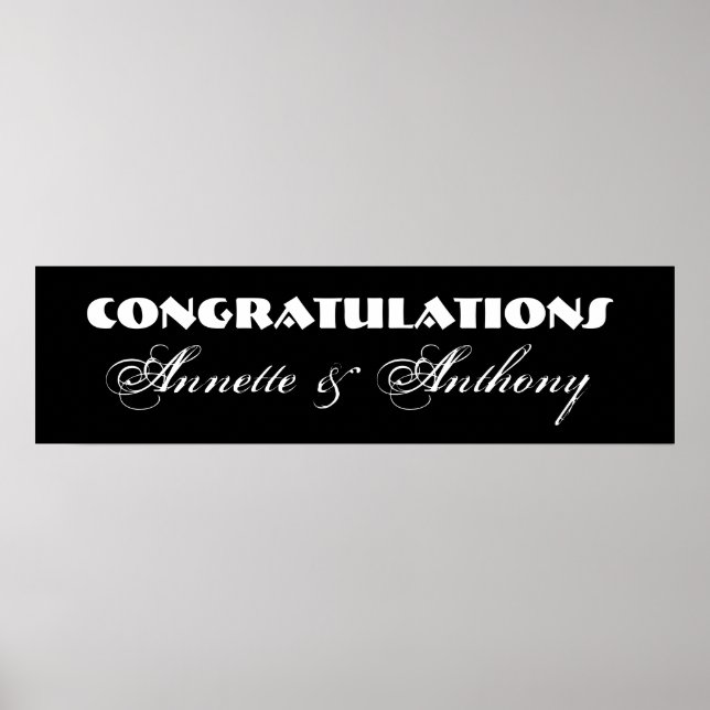 Schwarz-Weiß-Hochzeit- oder Verlobung-Banner Poster (Vorne)