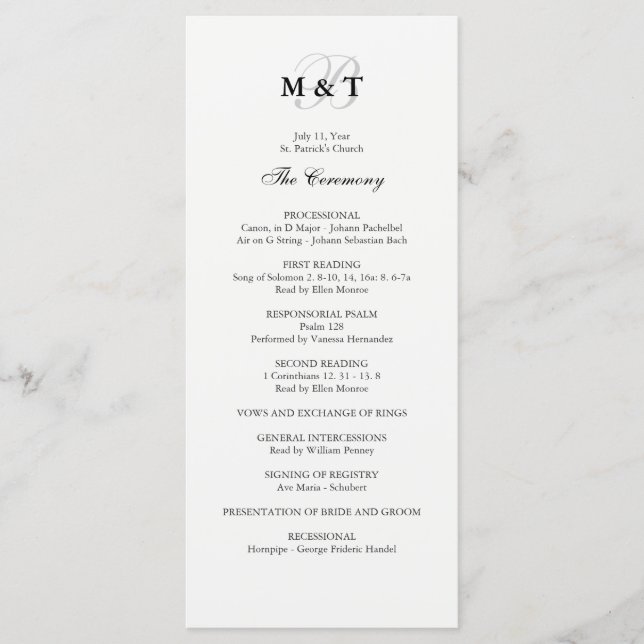 Schwarz-Weiß-Hochzeit Programm (Vorderseite)