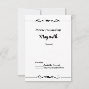 Schwarz-Weiß-Hochzeit-RSVP mit doppelten Herzen Einladung