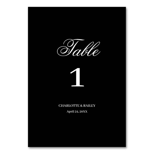 Schwarz-Weiß-Hochzeit Tischnummer (Vorderseite)
