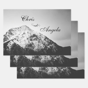 Schwarz-Weiß-Hochzeit unter den Bergen Geschenkpapier Set