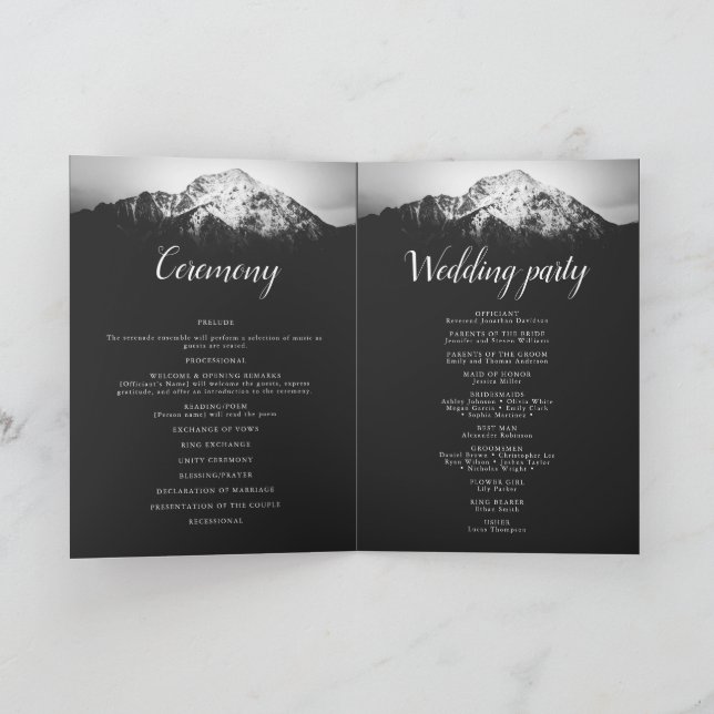 Schwarz-Weiß-Hochzeit unter den Bergen Programm (Innenseite)