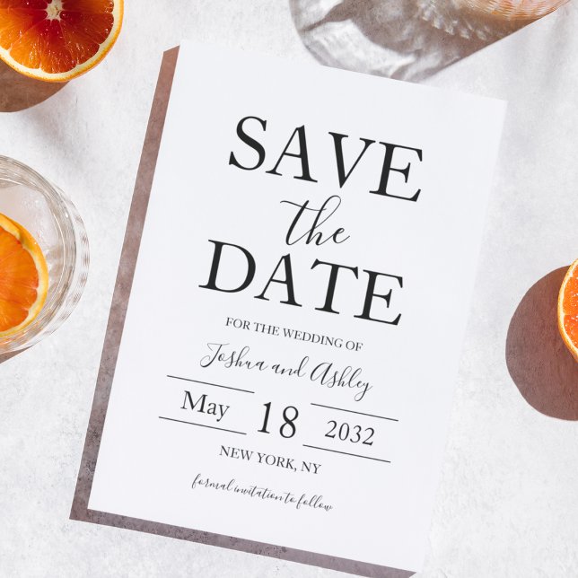 Schwarz-Weiß-Hochzeit von Skripttext Save The Date (Script Text Black and White Elegant Wedding Save The Date
)