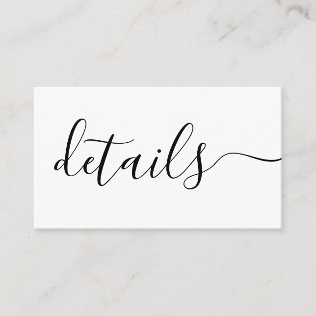 Schwarz-Weiß-Hochzeitsdetails Begleitkarte (Vorderseite)