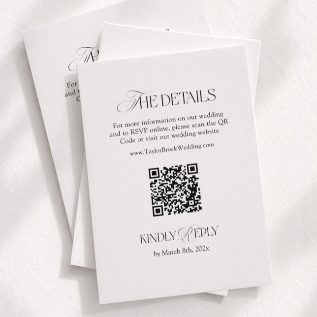 Schwarz-Weiß-Hochzeitsdetails QR-Code Begleitkarte (Von Creator hochgeladen)
